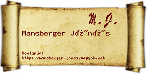Mansberger Jónás névjegykártya